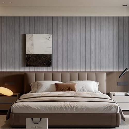 YU LI 3DH Peel and Stick PVC Slat Wall Panel 118"x15.75" Self-Adhesive Thick Faux Grey Wood Grain Wallpaper Panel 3D Soundproof Wall Panels for Walls & Ceilings - color: Gray, size: 15.8" x 118"