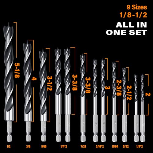 Brad Point Drill Bit Set 12Pcs (1/8" - 1/2")