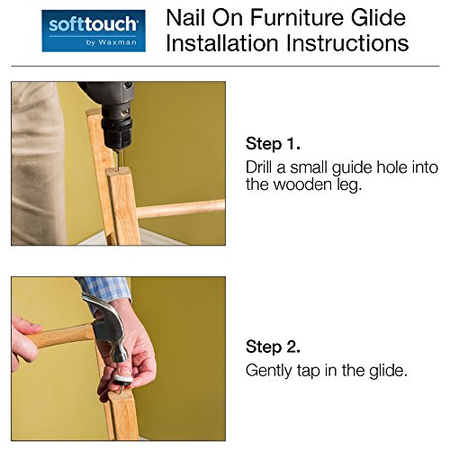 Nail On 1-1/8" Furniture Glides for Straight Wooden Furniture Legs (4 piece) - White, Round - size: 1-1/8", style: Straight Furniture Legs