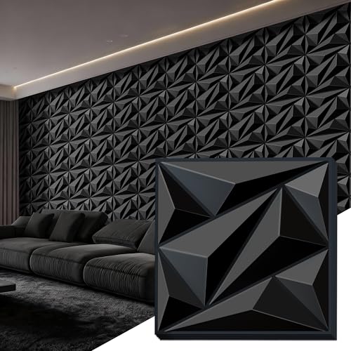 3D Wall Panels Black PVC Wall Panels for Interior Decor 12"x12" - color: Black, size: 10 PCS