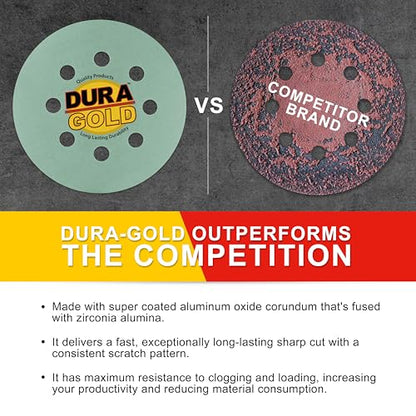 Dura-Gold 5" Green Film Sandpaper Discs, 2000 Grit, 8 Hole Pattern 50 Discs - size: 2000-Grit - Green Film