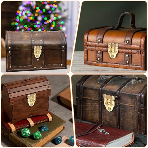 2 Pack Retro Gold Style Duckbilled Hasp Clasp Latch, Antique Metal Box Latch Toggle Hasp Catch with Padlock Hole and 4 Pcs Hinges with Matching Screws Kit for Wooden Jewelry Box Cabinet Toolbox