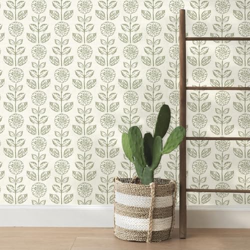 Wudnaye Floral Wallpaper Peel and Stick Boho Contact Paper 17.7in×196.8in - color: Green, size: 17.7" x 196.8"
