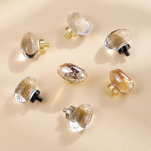 16 Pack Gold Champagne Crystal Cabinet Knobs, Oval Glass Knobs for Dresser Drawers, Brass Furniture Hardware Pulls - color: Champagne Crystals+Gold Base, size: 16 Pack