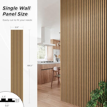 SMARTSTANDARD 2 Pack 106" x 12.6" Wood Slat Wall Panels, American Oak - color: American Oak, size: 106" x 25.2"