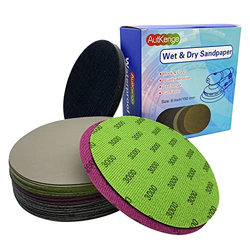40 PCS Wet Dry Sandpaper Grit (1000 1500 2000 3000) with 1 PCS Professional Interface Pad,6 Inch Silicon Carbide Hook & Loop Sanding Disc for Auto Metal Wood Daily Polishing - style: 6in-41pcs(Grit 1000-3000)