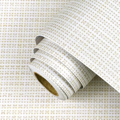 Beige Textured Peel and Stick Grasscloth Wallpaper Faux Linen Woven Contact Paper 23.6"x196" Faux Fabric Wallpaper Waterproof Self Adhesive Removable Vinyl Wall Paper for Wall Cabinets Furniture - color: Beige, size: 23.6" x 196"