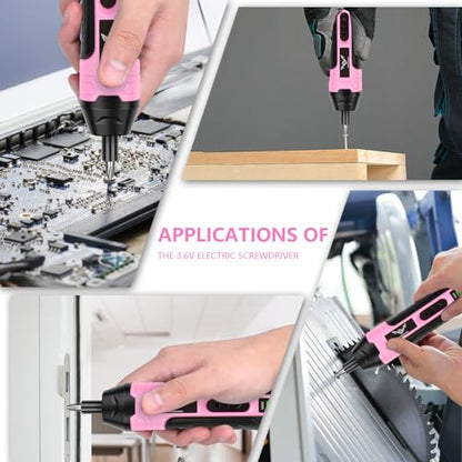3.6V Electric Screwdriver Rechargeable, Cordless Screwdriver - color: Pink-21pcs