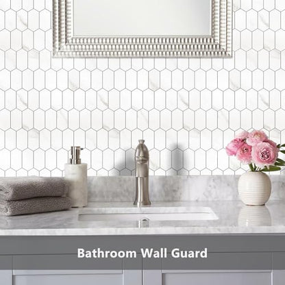 Vamos Tile Long Hexagon Peel and Stick Backsplash Tile - 10 Sheets Stick on Backsplash for Kitchen and Bathroom 12.4 x 12 Inch White Marble Look PVC Self Adhesive Mosaic Wall Tiles - color: ‎Statuary Marble Look