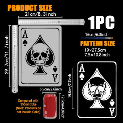FINGERINSPIRE Playing Cards Painting Stencil with a Brush 8.3x11.7inch Spades A Pattern Drawing Template Skeletons DIY Decoration Stencil for Painting on Wood Wall Fabric Furniture - style: Playing Card