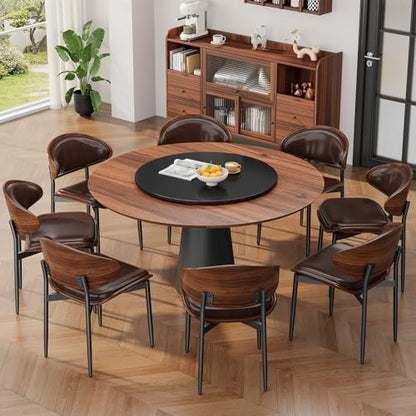 REONEY Dining Chairs Set of 4, Mid-Century Modern Kitchen Chairs, Brown - color: Brown Pu