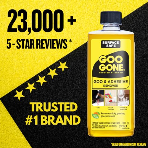 Goo Gone Original Liquid - 8 Ounce - Surface Safe Adhesive Remover Safely Removes Stickers Labels Decals Residue Tape Chewing Gum Grease Tar Crayon Glue (Pack of 3) - size: 8 Fl Oz (Pack of 3)