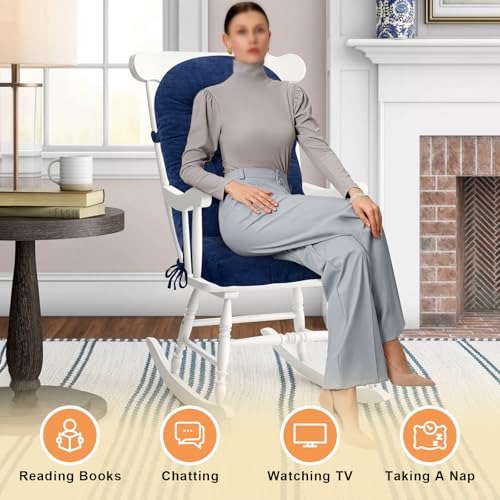Rocking Chair Cushion, High Back, 44 x 19 x 4 Inch, Cobalt Blue - color: Cobalt Blue