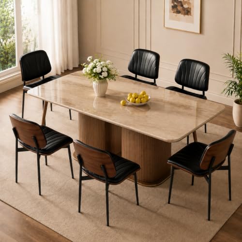 REONEY Dining Chairs Set of 4, Mid-Century Modern Kitchen Chairs, Black - color: Black Shell Strips