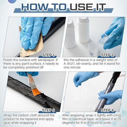 Teenyyou 15 Pcs Carbon Fiber Repair Kit 9.5 x 8 3K Twill Weave Carbon Fiber Fabric, 3.5 oz Epoxy Resin 1.8 oz Hardener and Tools for DIY Repairs on Car Bumper, Furniture, Bikes, Boats, Wall - style: Twill Weave