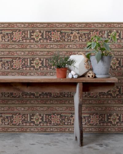 Tribal Geometric Brown Peel and Stick Wallpaper Removable Boho 9in×19.7ft - color: Tribal Brown