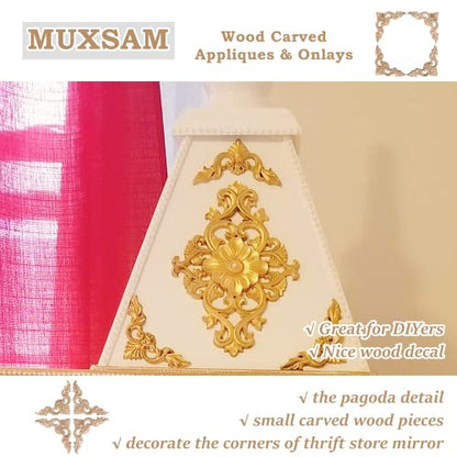 4Pcs Wood Carved Appliques Onlays Unpainted Little Wooden Corners Decals - size: 15 x 15 cm