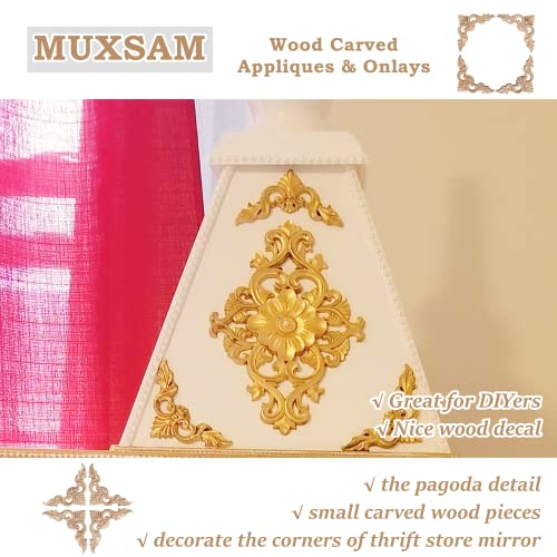 4Pcs Wood Carved Appliques Onlays Unpainted Little Wooden Corners Decals - size: 10 x 10 cm