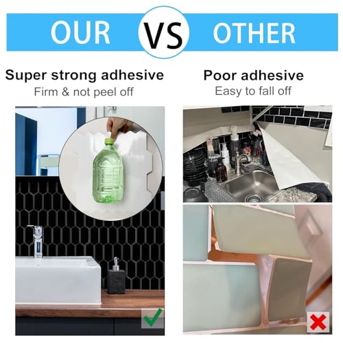 Peel and Stick Tile for Kitchen, Thicker Design 3D Self -Adhesive Long Hexagon Wall Tile Backsplash, Black 10-Sheet 12"x12" Stick on Tiles, Peel and Stick Wall Tiles for Kitchen - color: Black