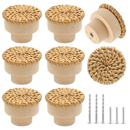 12 Pack 1-1/2" Rattan Boho Cabinet Knobs with Screws - color: Natural Color - 12 Pack