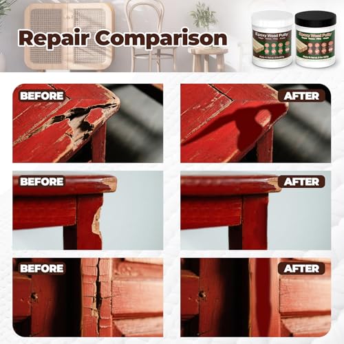 Epoxy Wood Filler - 16 oz Dark Red Epoxy Putty, 2 Part Wooden Putty for Wooden, Metal, Plastic, Glass, Ceramic Crack Repairing and Bonding, DIY Sculptures, Wood Filler Repair Kit