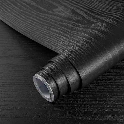Black Wood Contact Paper Peel and Stick Wood Wallpaper Self Adhesive - color: Black, size: 17.7" x 590.5"