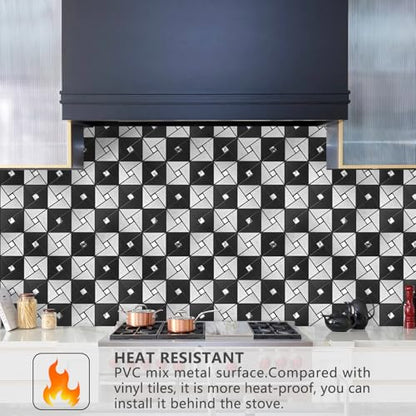 Vamos Tile 10 Sheets Metal Peel and Stick Backsplash Tile - color: Black&Silver