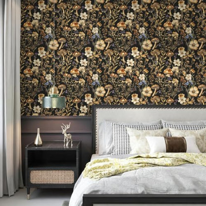 Froluya Mushroom Wallpaper Peel and Stick Dark Contact Paper 16.9” x 118.1” - color: Dark, size: 16.9" x 118.1"