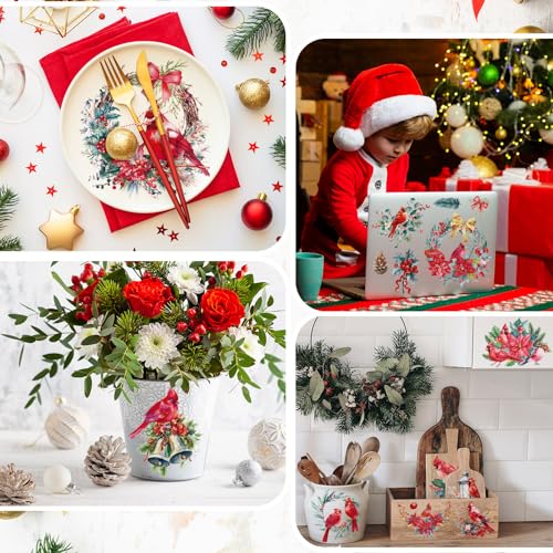 BBTO 12 Sheets Christmas Rub on Transfers for Crafts and Furniture Christmas Rub on Transfer Stickers Winter Decals for Wood DIY Paper Home Decor, 5.5 x 5.7 Inch(Cardinal) - style: Cardinal