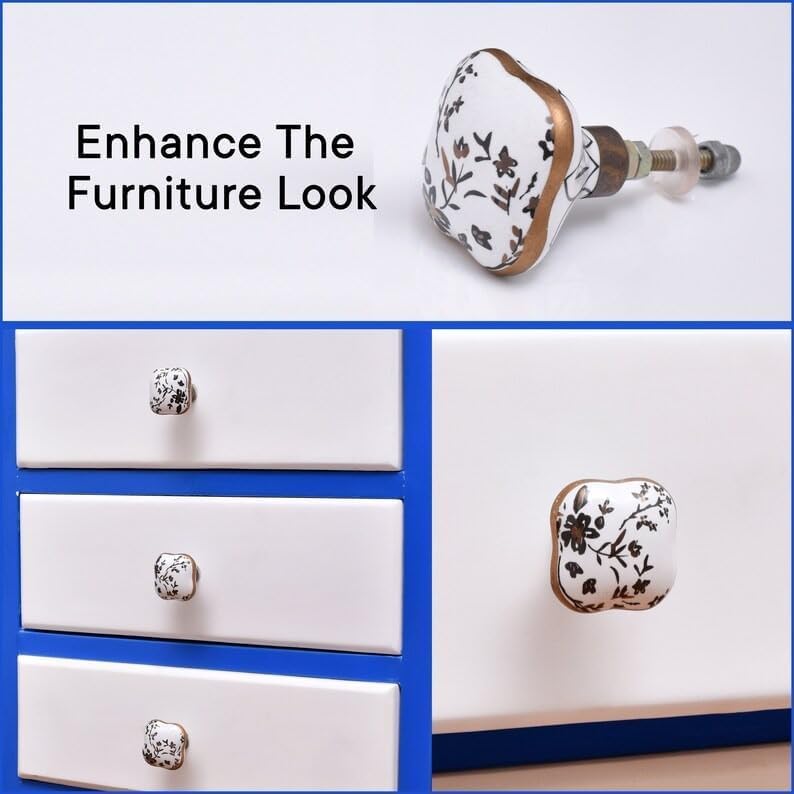 Indian Shelf 6 Pieces Drawer Knobs for Cabinet Dresser Ceramic - color: Black and Golden, size: 6 Knobs