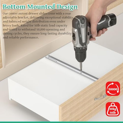 2 Pcs 20 Inch Center Mount Drawer Slides, Bottom Mount, Undermount, Heavy Duty Drawer Rails, 3/4 Extension Drawer Tracks for Dresser, Cabinet, Furniture - size: 20