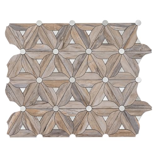 Peel and Stick Backsplash Tile, 10 Sheets Waterproof PVC Wall Tiles for Kitchen Bathroom, Thick Self Adhesive Stick on Backsplash, Covers 9.67 Sq.Ft. - color: Wood Mixed Silver Petal