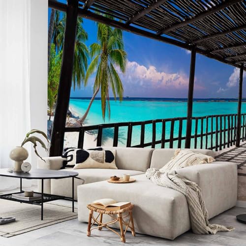 artgeist - Peel and Stick Wall Mural, Living Room Tropical Island 77x55 in - color: #06, size: 55"x77"