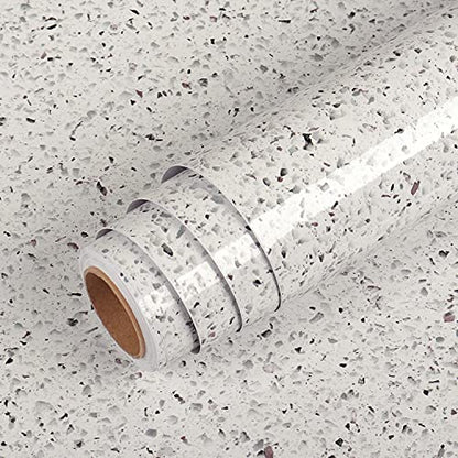 Livelynine 24 X197 Inch White Granite Countertop Contact Paper Waterproof Peel and Stick Countertops Laminate Sheets Kitchen Counter Top Covers Bathroom Renter Friendly Wallpaper Cabinet Vinyl Wrap - size: 24" x 197"