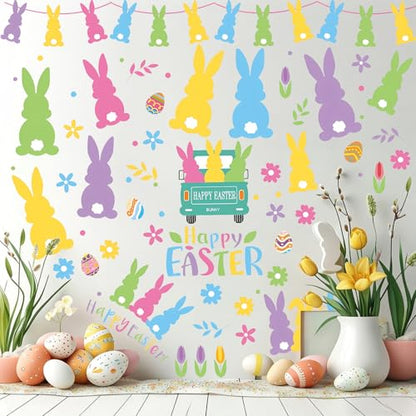 Happy Easter Bunny Wall Decals, 9 Sheets 74 Pcs - color: Easter Bunny