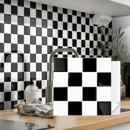 10 Sheets Upgraded Thicker Design Tile Peel and Stick Backsplash - color: Black/White