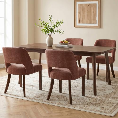Usaint Upholstered Dining Chairs Set of 4, Modern Fabric Kitchen Chairs - color: Rusty Red