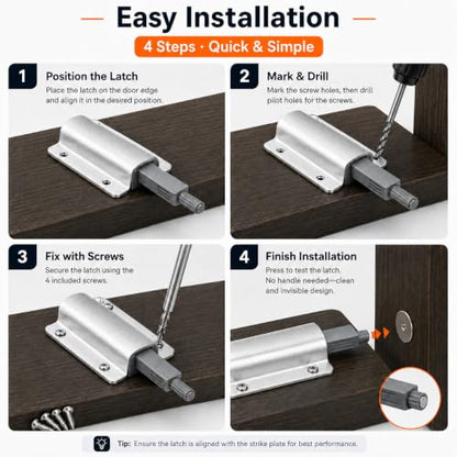 2-Pcs Magnetic Push-to-Open Cabinet Latches, Silver - color: Silver-2pcs