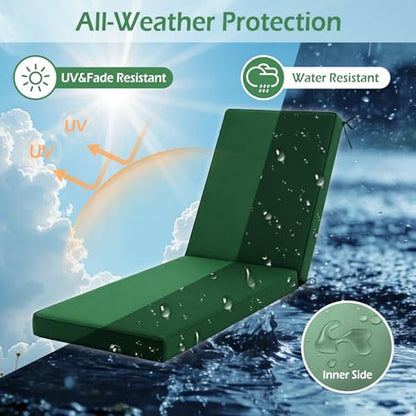 Chaise Lounge Cushions Outdoor, 72"x21"x3", Forest Green - color: Forest Green