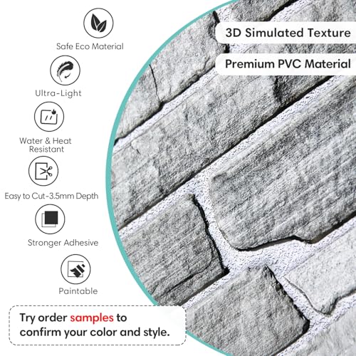 Commomy Faux Stone 3D Wall Panels Peel and Stick - 12 pcs 22.8" x 11.8" - color: Large Stone-A
