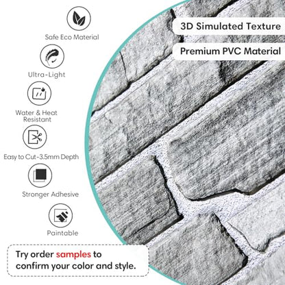 Commomy Faux Stone 3D Wall Panels Peel and Stick - 12 pcs 22.8" x 11.8" - color: Large Stone-A