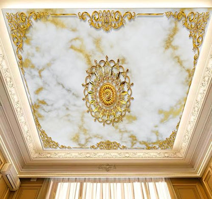 Luxury White Gold Marble Ceiling Medallion Peel and Stick Wallpaper - color: No.10, size: 135" x 96"