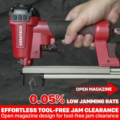 KEENTECH Pneumatic Staple Gun 22GA with 3765pcs 3/8" Crown Staple1/4-5/8" - color: Red, size: 22 Gauge 7116