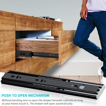 YENUO Push to Open Drawer Slides Full Extension 12–24 Inch 100 LB - color: Black-Push Open, size: 20 Inch