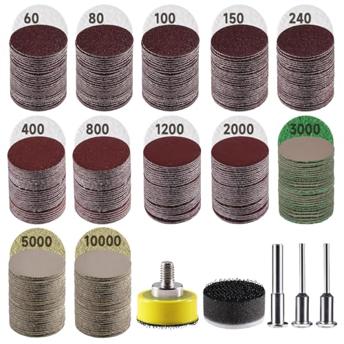 365 PCS 1 Inch Wet Dry Sanding Discs 60-10000 Grit Hook and Loop Sandpaper - color: 1 Inch Sanding Discs