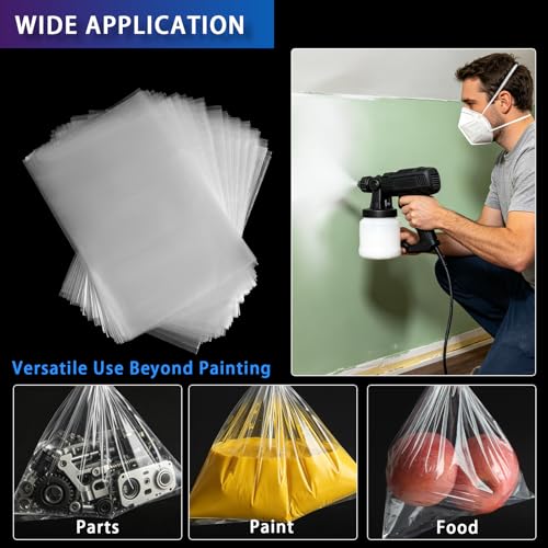 Paint Sprayer Liners Bags 100Pcs Transparent Spray Gun Cup Canister Liners 7.8'' X 11.8'' Paints Strainer Liner for Wagner Paint Sprayer Parts