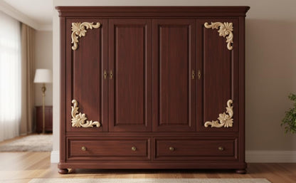4 Pack Corner Wood Carved Appliques, 3.15"x3.15" Unfinished Wooden Flower Onlays Decals for Cabinet Wardrobe Mirror Photo Frame TV Stand Upgrade