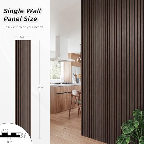 SMARTSTANDARD 4 Pack 105.9" x 12.6" Wood Slat Wall Panels, Dark Walnut - color: Dark Walnut, size: 106" x 50.4"