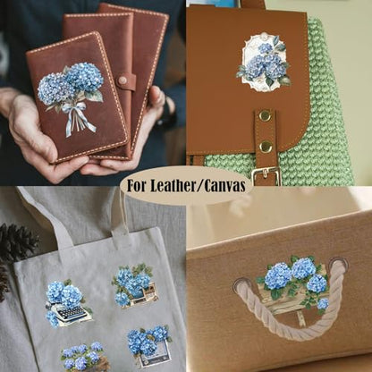ZMRU 24 Sheets of Watercolor Style Rub on Transfers for Crafts - Perfect for Glass, Porcelain, Leather, Canvas, and Fabric Projects - IOD Transfers Included,3 * 3inch (Blue Hydrangea) - style: Blue Hydrangea