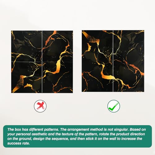 12pcs Peel and Stick Black and Gold Tiles for Backsplash, 11.8" x 23.6" - color: Black/Gold, size: 23.6" x 11.8" x 2.2mm